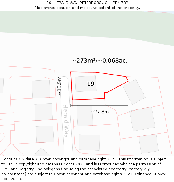 19, HERALD WAY, PETERBOROUGH, PE4 7BP: Plot and title map