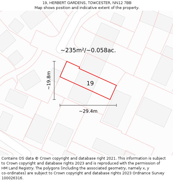 19, HERBERT GARDENS, TOWCESTER, NN12 7BB: Plot and title map