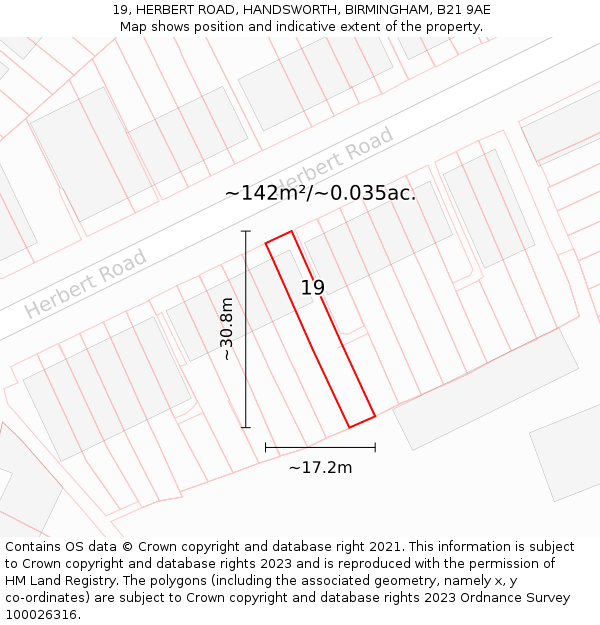 19, HERBERT ROAD, HANDSWORTH, BIRMINGHAM, B21 9AE: Plot and title map