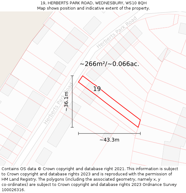 19, HERBERTS PARK ROAD, WEDNESBURY, WS10 8QH: Plot and title map
