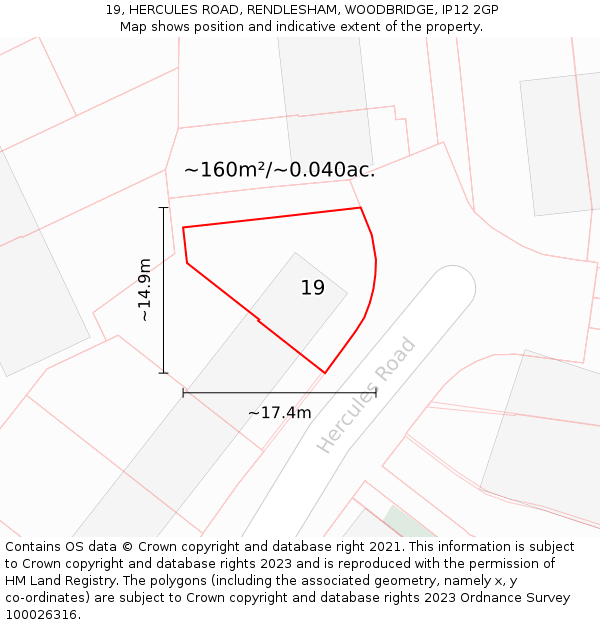 19, HERCULES ROAD, RENDLESHAM, WOODBRIDGE, IP12 2GP: Plot and title map