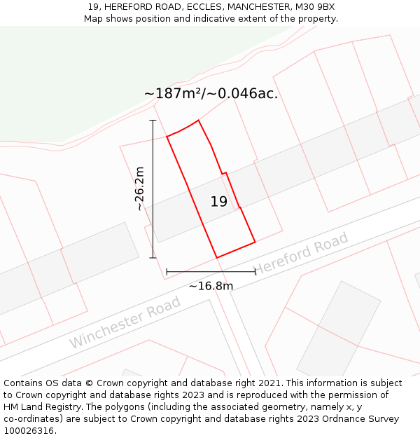 19, HEREFORD ROAD, ECCLES, MANCHESTER, M30 9BX: Plot and title map