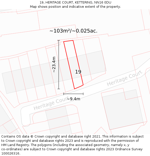 19, HERITAGE COURT, KETTERING, NN16 0DU: Plot and title map