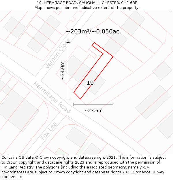 19, HERMITAGE ROAD, SAUGHALL, CHESTER, CH1 6BE: Plot and title map