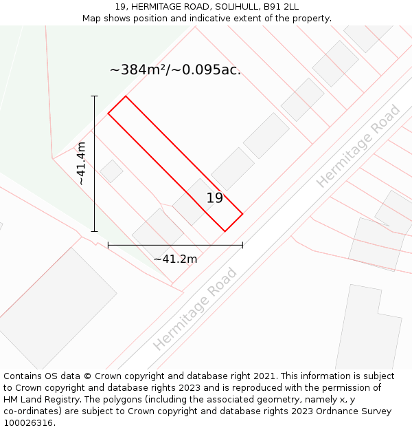 19, HERMITAGE ROAD, SOLIHULL, B91 2LL: Plot and title map