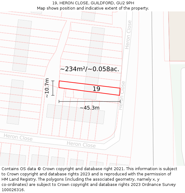 19, HERON CLOSE, GUILDFORD, GU2 9PH: Plot and title map