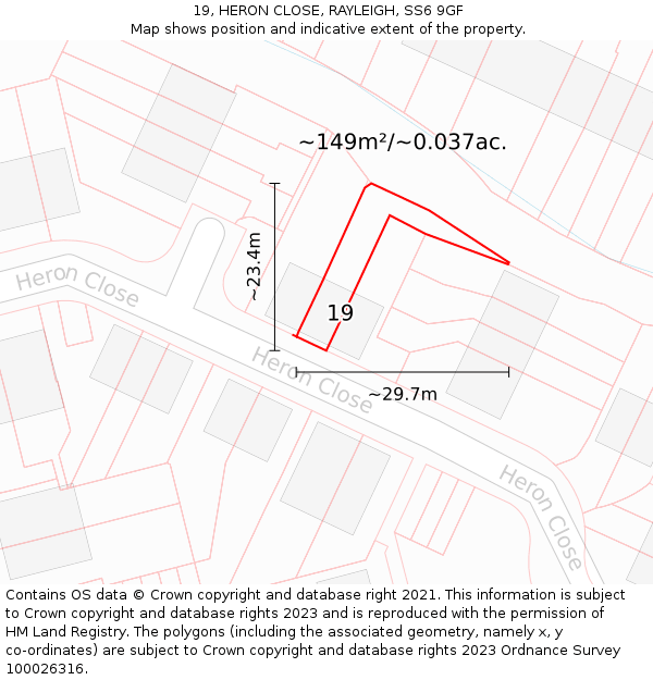 19, HERON CLOSE, RAYLEIGH, SS6 9GF: Plot and title map