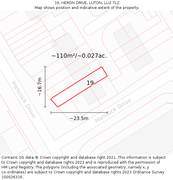 19, HERON DRIVE, LUTON, LU2 7LZ: Plot and title map