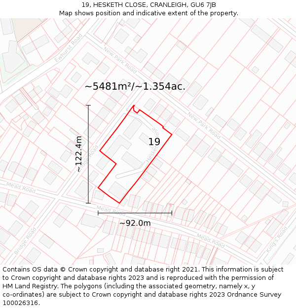 19, HESKETH CLOSE, CRANLEIGH, GU6 7JB: Plot and title map