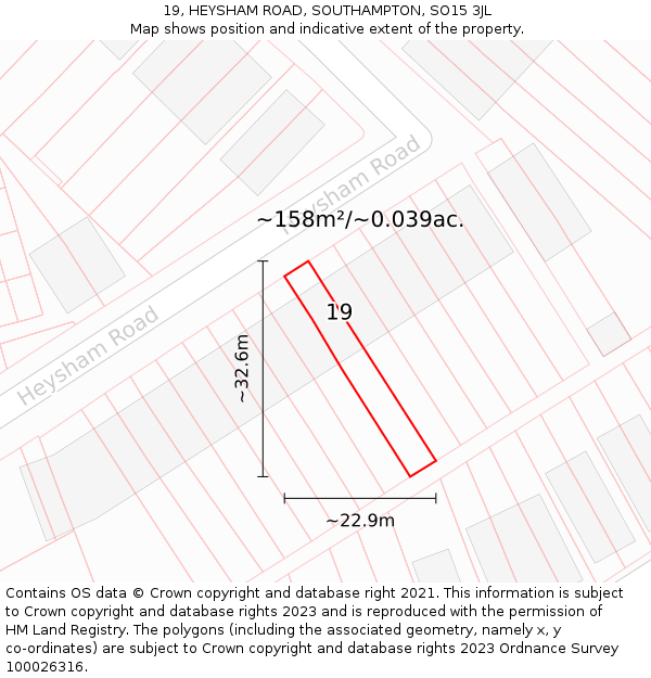 19, HEYSHAM ROAD, SOUTHAMPTON, SO15 3JL: Plot and title map