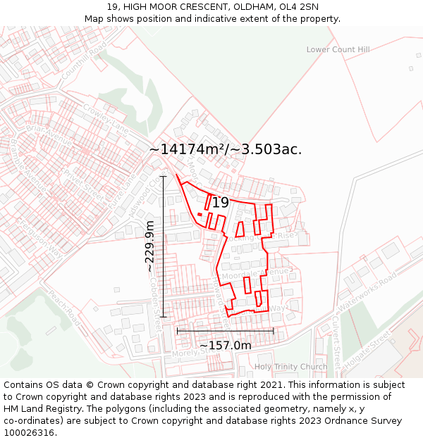 19, HIGH MOOR CRESCENT, OLDHAM, OL4 2SN: Plot and title map