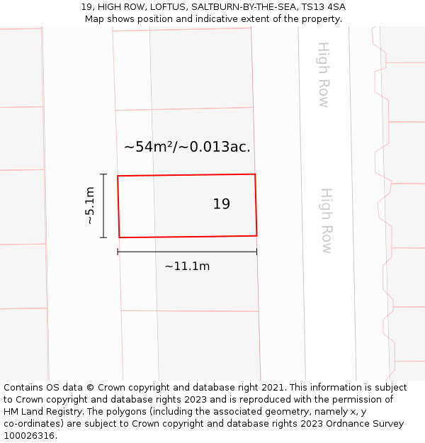 19, HIGH ROW, LOFTUS, SALTBURN-BY-THE-SEA, TS13 4SA: Plot and title map