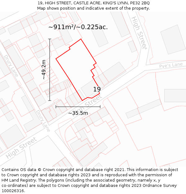 19, HIGH STREET, CASTLE ACRE, KING'S LYNN, PE32 2BQ: Plot and title map