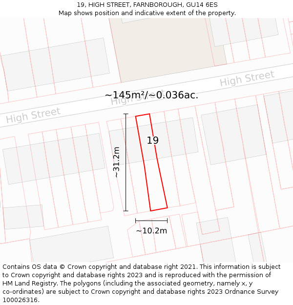 19, HIGH STREET, FARNBOROUGH, GU14 6ES: Plot and title map