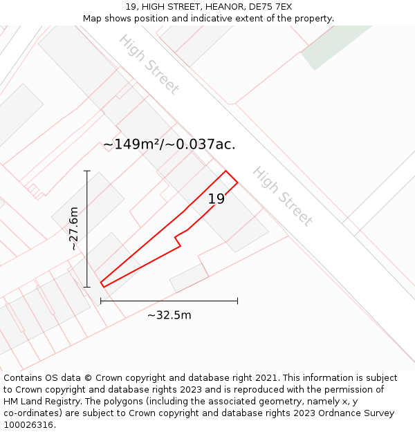 19, HIGH STREET, HEANOR, DE75 7EX: Plot and title map