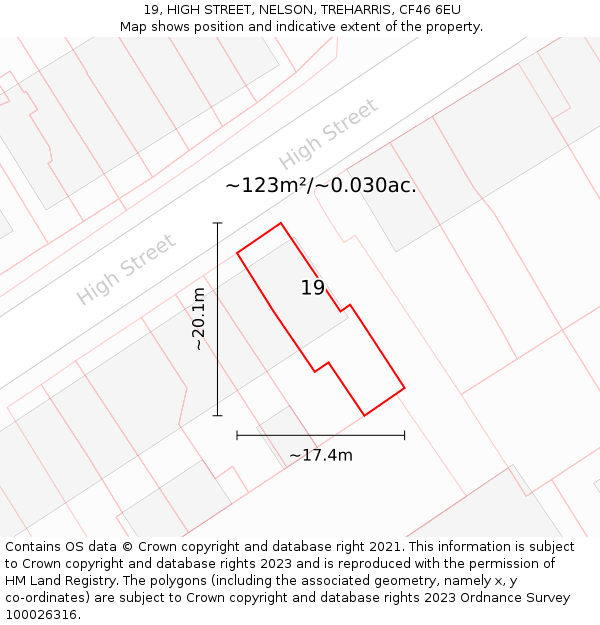 19, HIGH STREET, NELSON, TREHARRIS, CF46 6EU: Plot and title map
