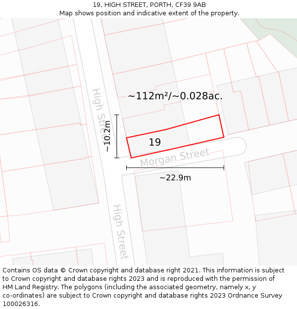 19, HIGH STREET, PORTH, CF39 9AB: Plot and title map
