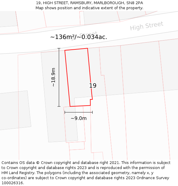19, HIGH STREET, RAMSBURY, MARLBOROUGH, SN8 2PA: Plot and title map
