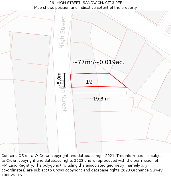 19, HIGH STREET, SANDWICH, CT13 9EB: Plot and title map
