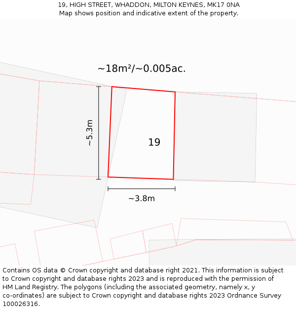 19, HIGH STREET, WHADDON, MILTON KEYNES, MK17 0NA: Plot and title map
