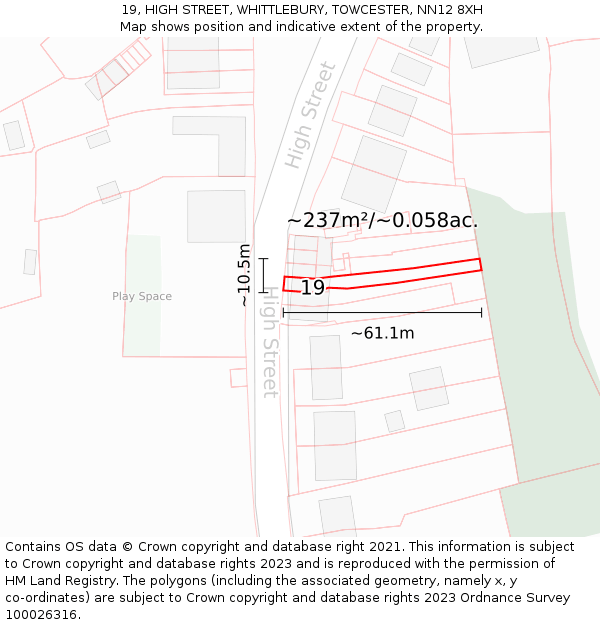 19, HIGH STREET, WHITTLEBURY, TOWCESTER, NN12 8XH: Plot and title map