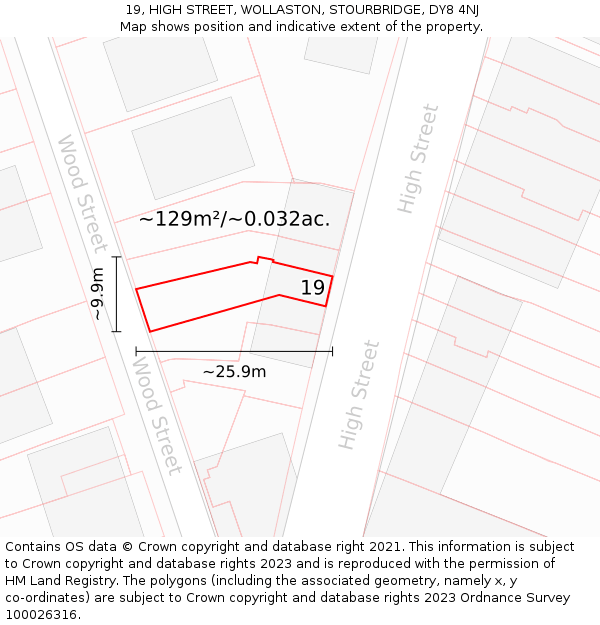 19, HIGH STREET, WOLLASTON, STOURBRIDGE, DY8 4NJ: Plot and title map