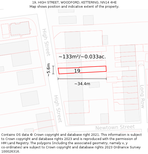 19, HIGH STREET, WOODFORD, KETTERING, NN14 4HE: Plot and title map