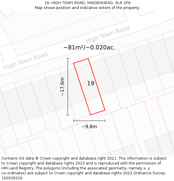 19, HIGH TOWN ROAD, MAIDENHEAD, SL6 1PA: Plot and title map
