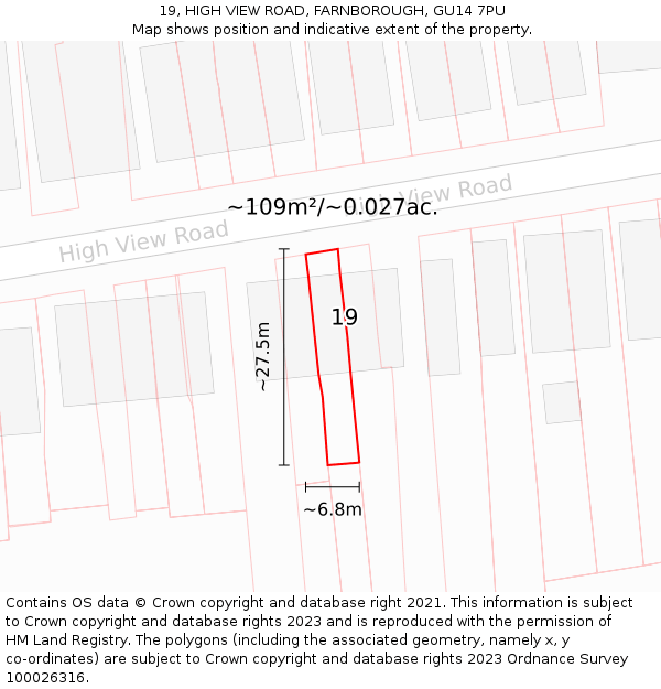 19, HIGH VIEW ROAD, FARNBOROUGH, GU14 7PU: Plot and title map