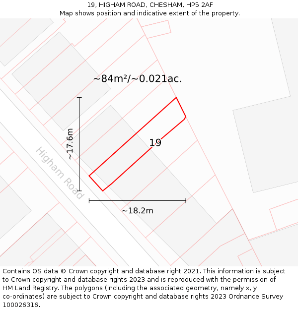 19, HIGHAM ROAD, CHESHAM, HP5 2AF: Plot and title map
