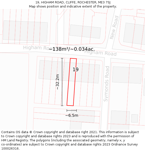 19, HIGHAM ROAD, CLIFFE, ROCHESTER, ME3 7SJ: Plot and title map