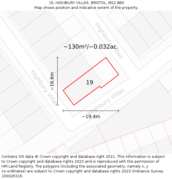 19, HIGHBURY VILLAS, BRISTOL, BS2 8BX: Plot and title map