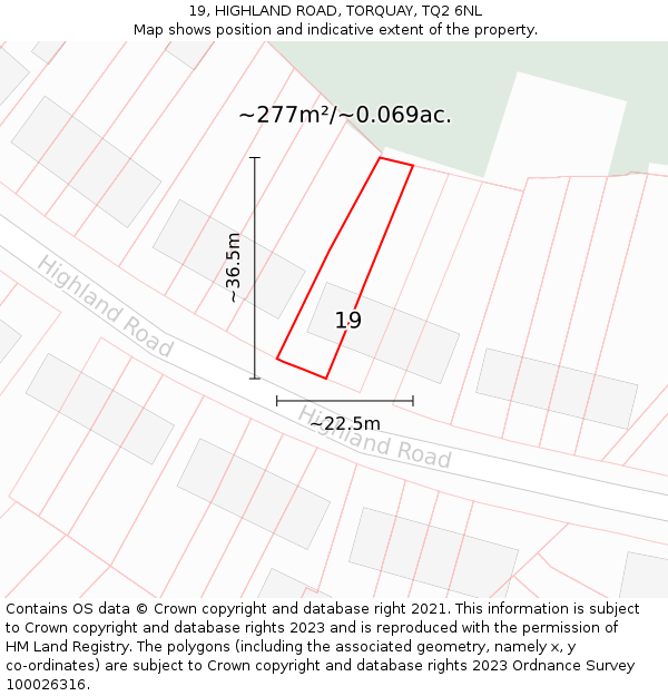 19, HIGHLAND ROAD, TORQUAY, TQ2 6NL: Plot and title map
