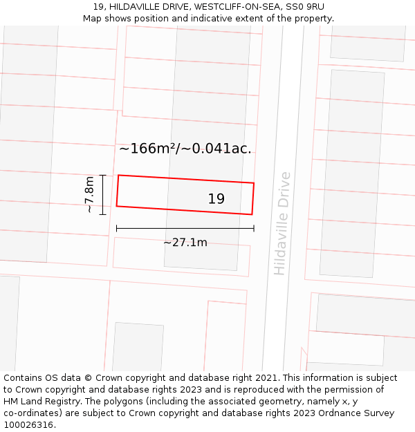 19, HILDAVILLE DRIVE, WESTCLIFF-ON-SEA, SS0 9RU: Plot and title map