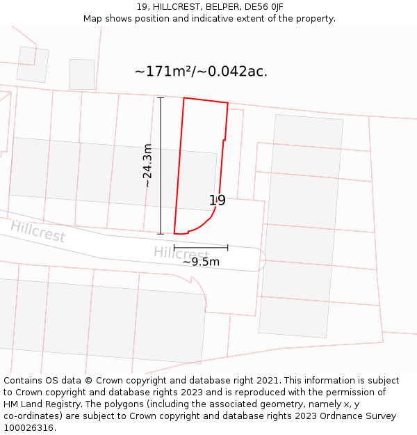 19, HILLCREST, BELPER, DE56 0JF: Plot and title map