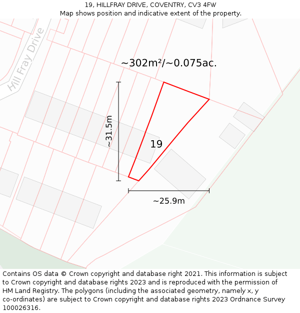 19, HILLFRAY DRIVE, COVENTRY, CV3 4FW: Plot and title map