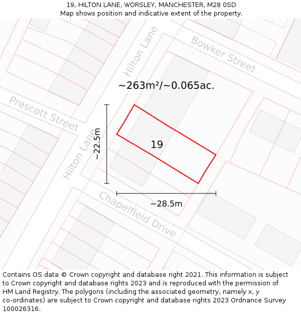 19, HILTON LANE, WORSLEY, MANCHESTER, M28 0SD: Plot and title map