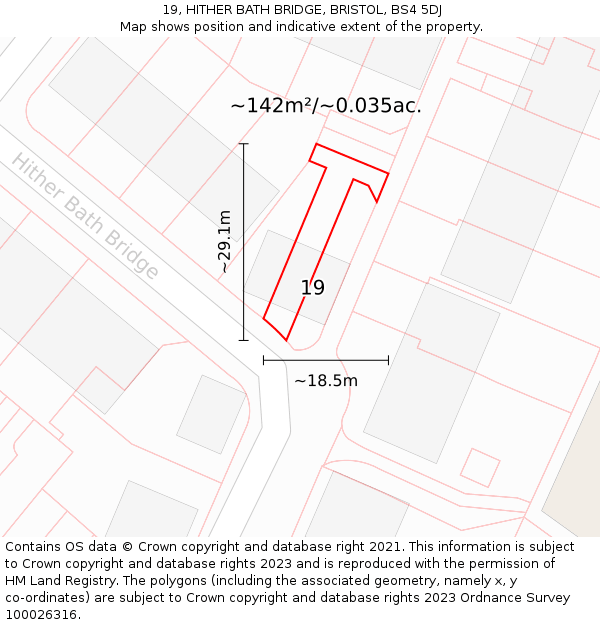 19, HITHER BATH BRIDGE, BRISTOL, BS4 5DJ: Plot and title map