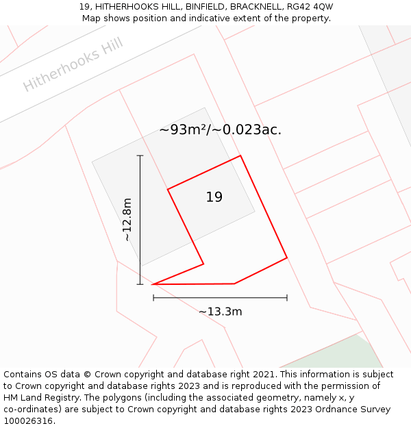 19, HITHERHOOKS HILL, BINFIELD, BRACKNELL, RG42 4QW: Plot and title map
