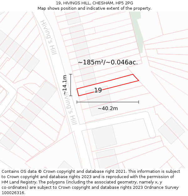 19, HIVINGS HILL, CHESHAM, HP5 2PG: Plot and title map