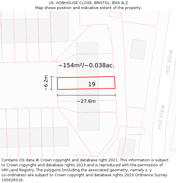 19, HOBHOUSE CLOSE, BRISTOL, BS9 4LZ: Plot and title map