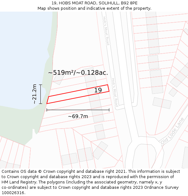 19, HOBS MOAT ROAD, SOLIHULL, B92 8PE: Plot and title map