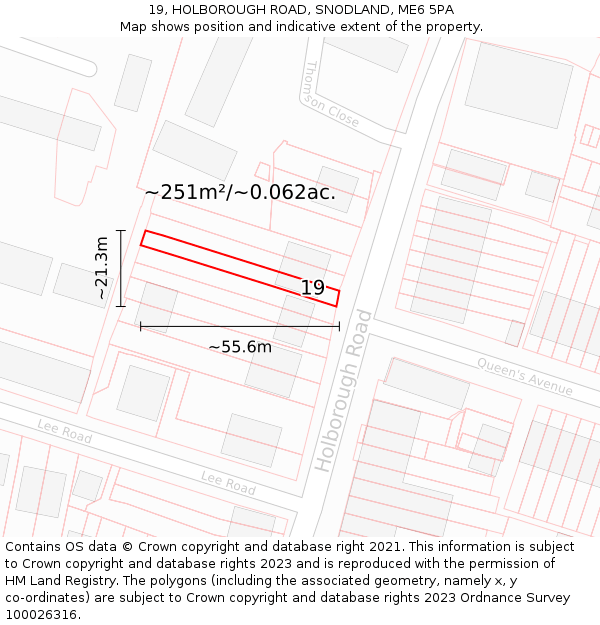 19, HOLBOROUGH ROAD, SNODLAND, ME6 5PA: Plot and title map