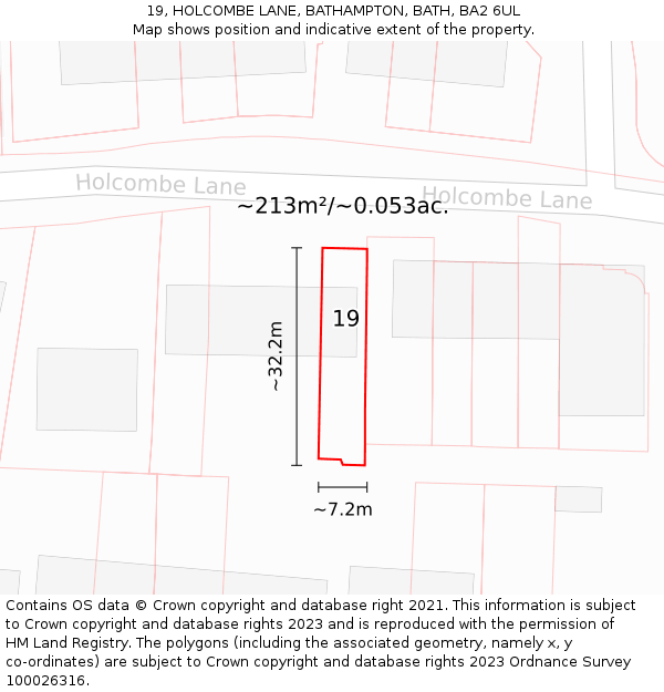 19, HOLCOMBE LANE, BATHAMPTON, BATH, BA2 6UL: Plot and title map