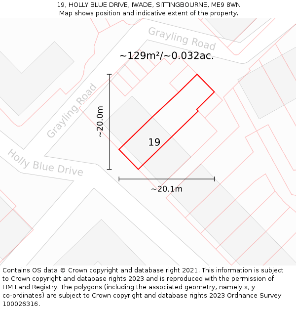 19, HOLLY BLUE DRIVE, IWADE, SITTINGBOURNE, ME9 8WN: Plot and title map