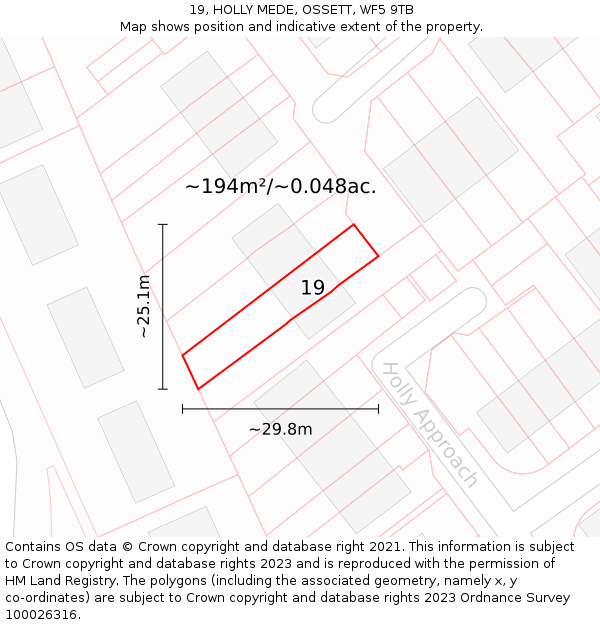 19, HOLLY MEDE, OSSETT, WF5 9TB: Plot and title map