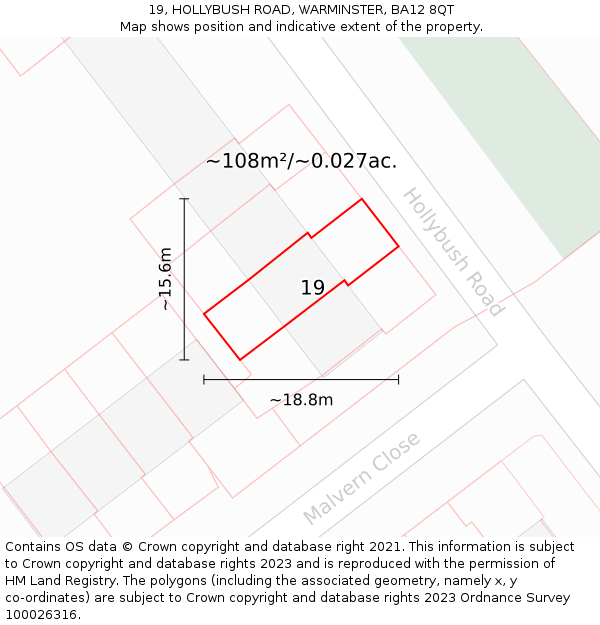 19, HOLLYBUSH ROAD, WARMINSTER, BA12 8QT: Plot and title map