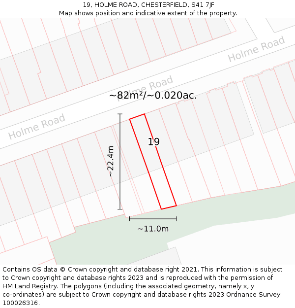 19, HOLME ROAD, CHESTERFIELD, S41 7JF: Plot and title map