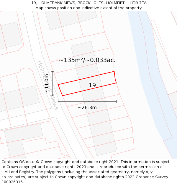 19, HOLMEBANK MEWS, BROCKHOLES, HOLMFIRTH, HD9 7EA: Plot and title map