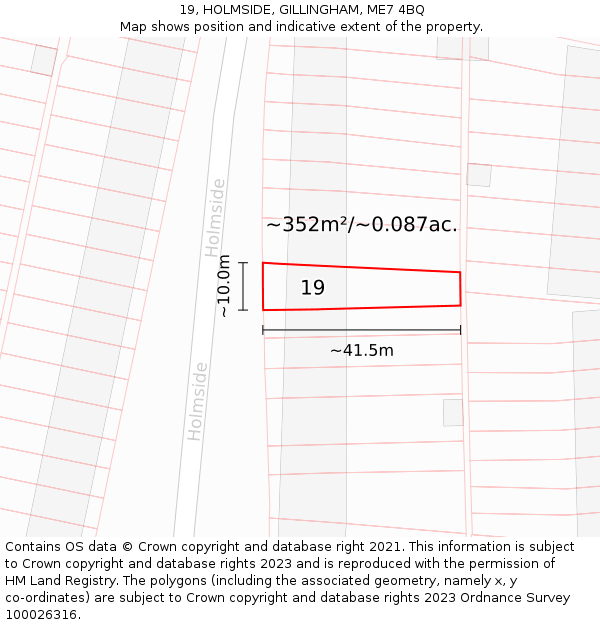 19, HOLMSIDE, GILLINGHAM, ME7 4BQ: Plot and title map